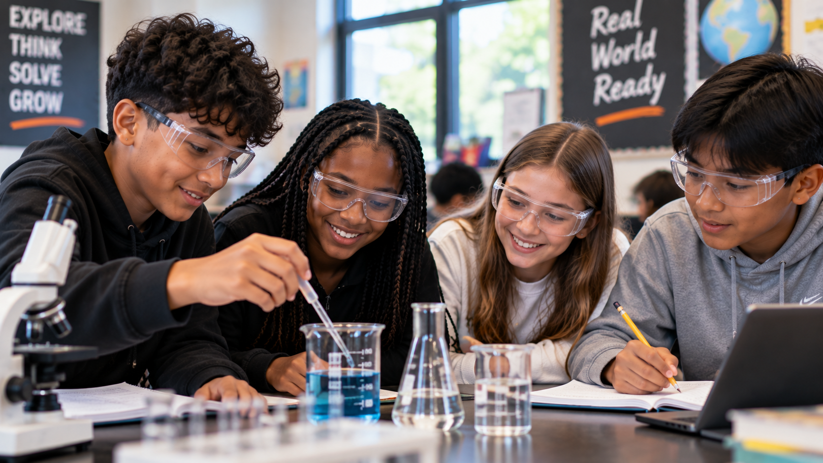 Middle school students working in the science lab