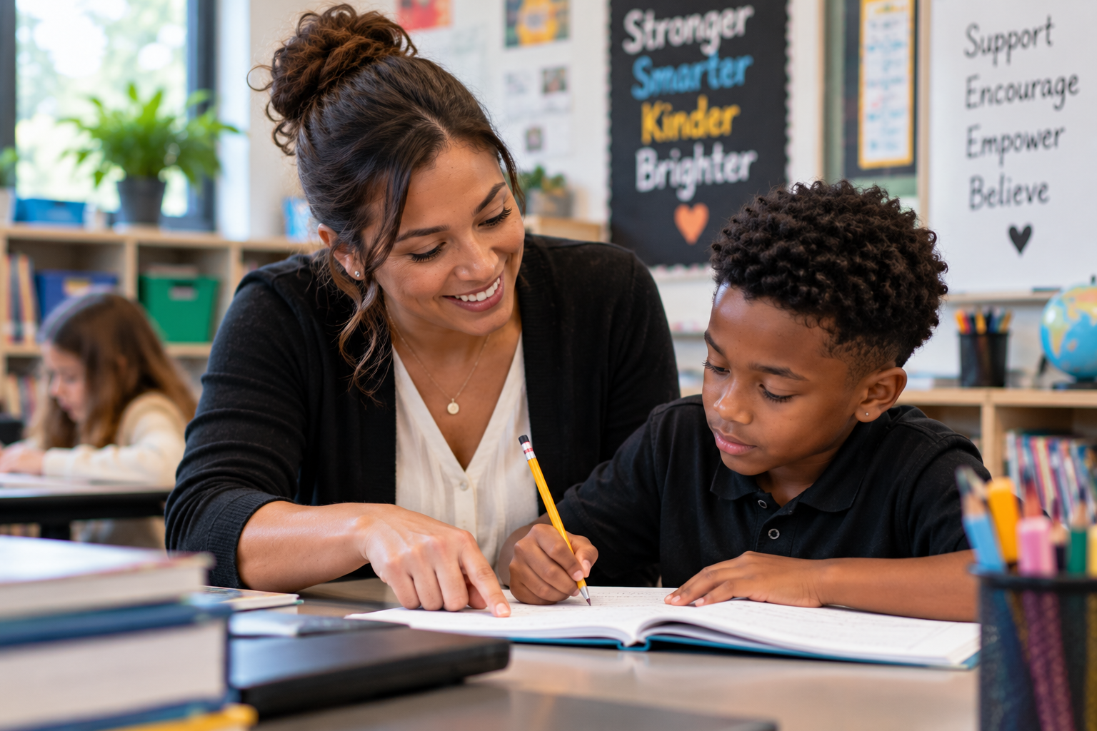 Teacher providing one-on-one support to a student